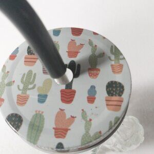 Cactus 5 1/2" Mason Jar with Metal Straw, Cactus Embellished Metal Lid